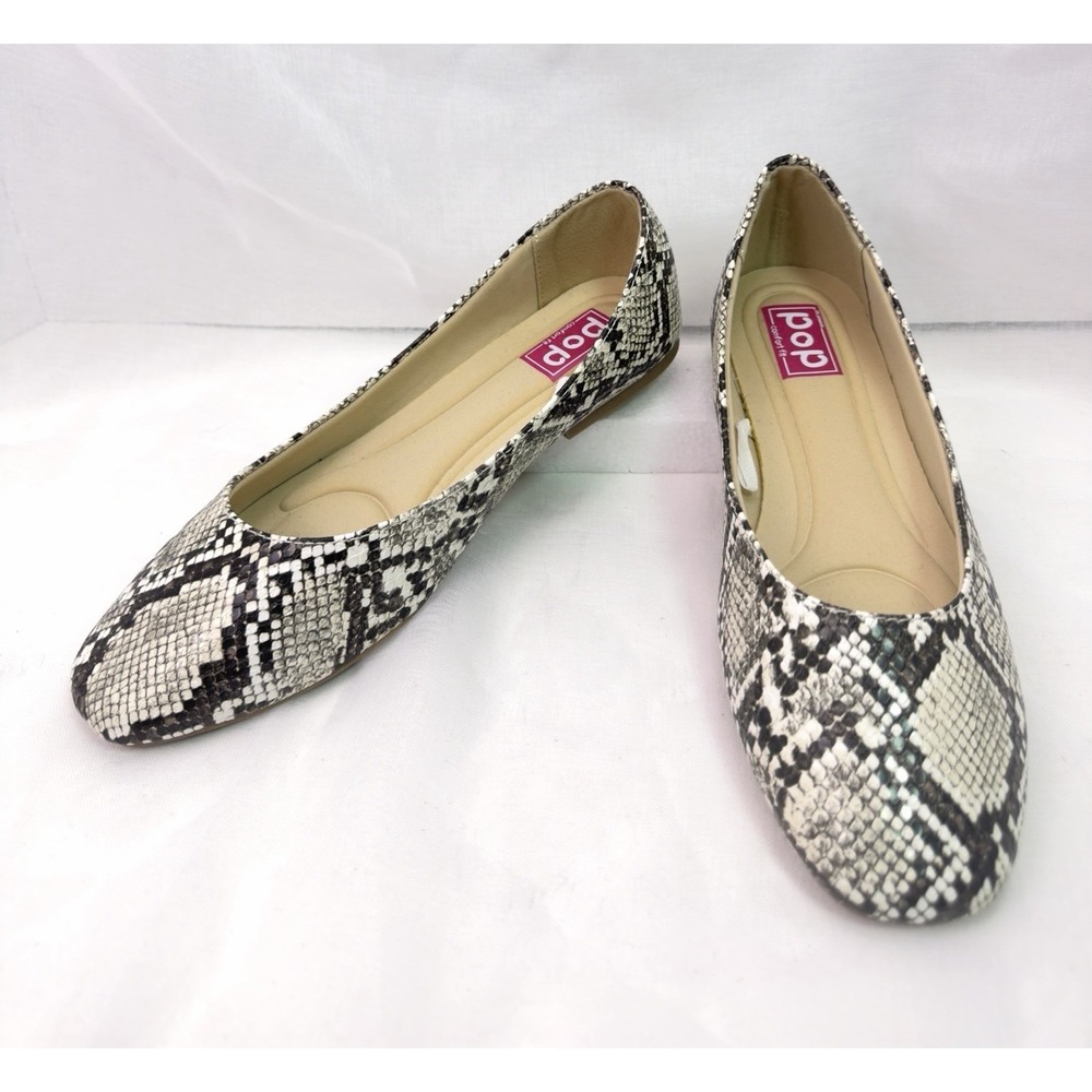 Pop Comfort Fit Womens 8M Snakeskin Print Ballet Flats Round Toe Slip On Shoes